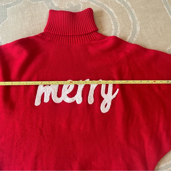 Red Turtleneck Sweater with 'Merry' Embroidery FREE SHIPPING - Picture 3 of 4
